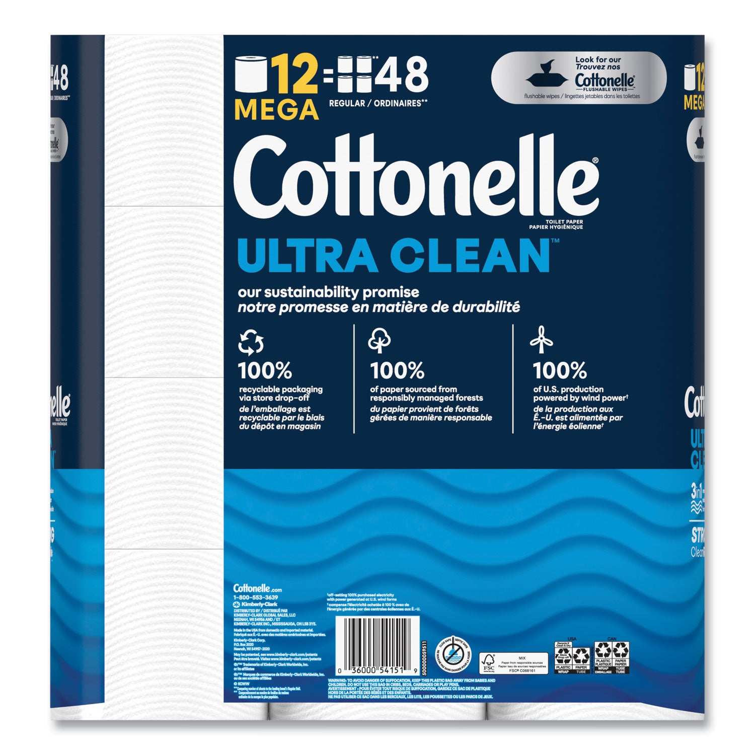 ultra-cleancare-toilet-paper-strong-tissue-mega-rolls-septic-safe-1-ply-white-284-roll-12-rolls-pack-48-rolls-carton_kcc55489 - 2