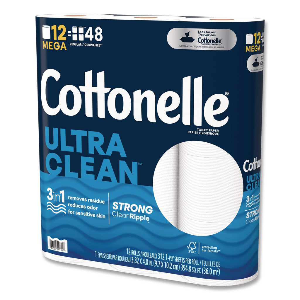 Ultra CleanCare Toilet Paper, Strong Tissue, Mega Rolls, Septic Safe, 1-Ply, White, 284/Roll, 12 Rolls/Pack, 48 Rolls/Carton