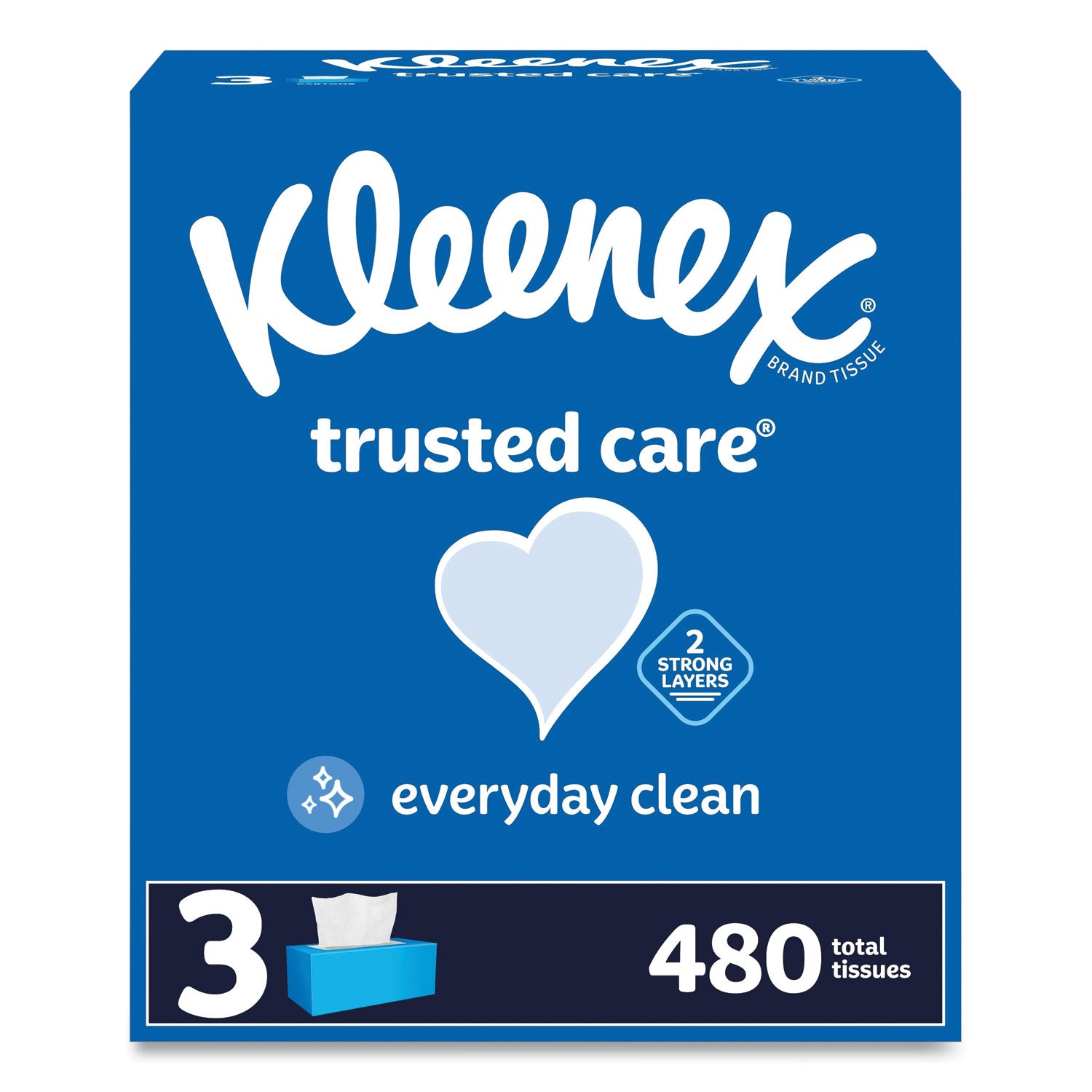 Trusted Care Facial Tissue, 2-Ply, White, 160 Sheets/Box, 3 Boxes/Pack, 12 Packs/Carton