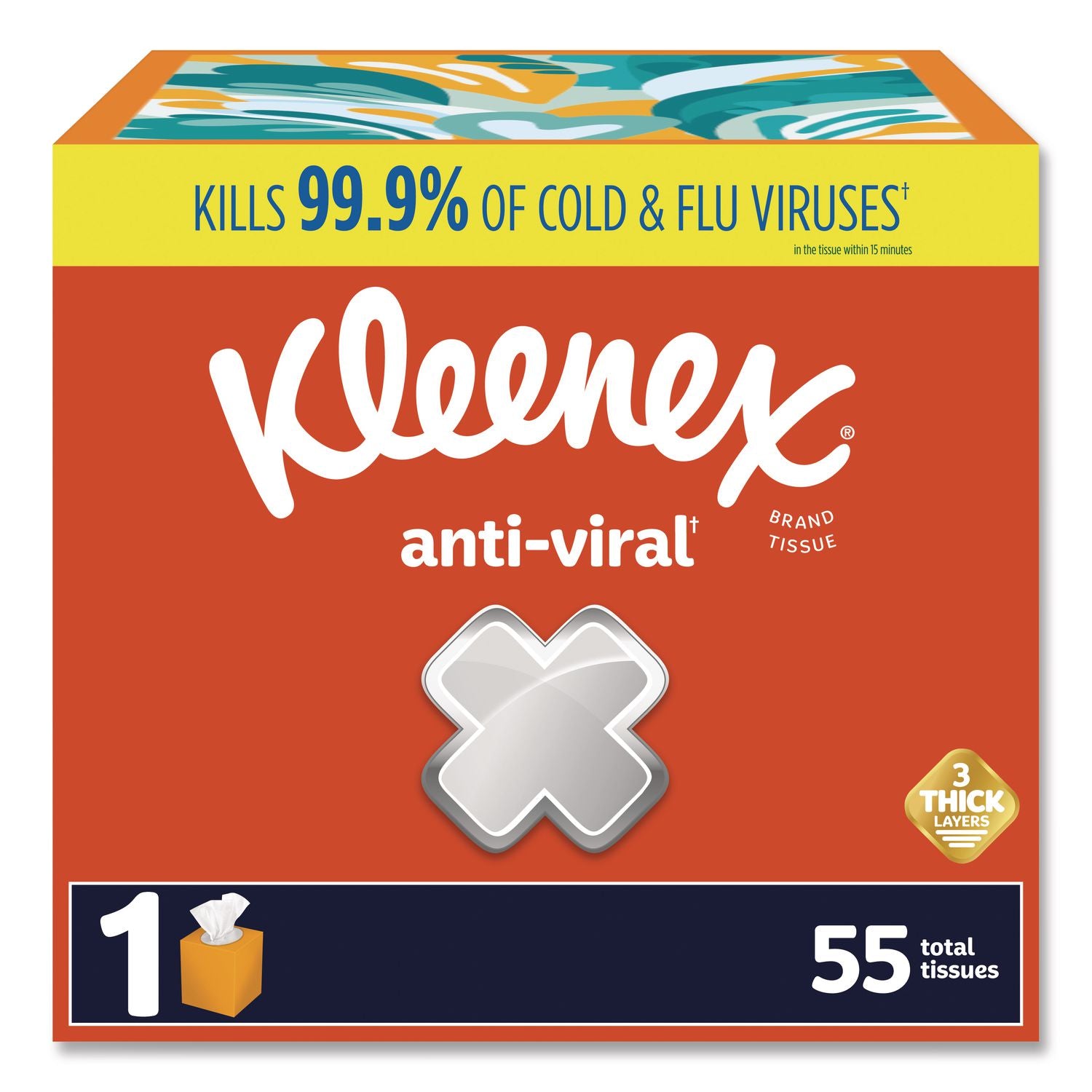 Anti-Viral Facial Tissue, 3-Ply, White, 55 Sheets/Box, 27 Boxes/Carton