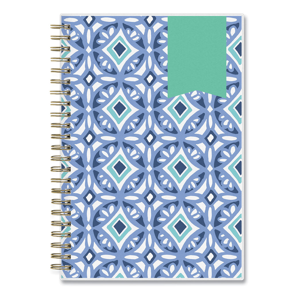 Day Designer Tile Weekly/Monthly Planner, Tile Artwork, 8 x 5, Blue/White Cover, 12-Month (Jan to Dec): 2024