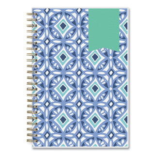 Day Designer Tile Weekly/Monthly Planner, Tile Artwork, 8 x 5, Blue/White Cover, 12-Month (Jan to Dec): 2024