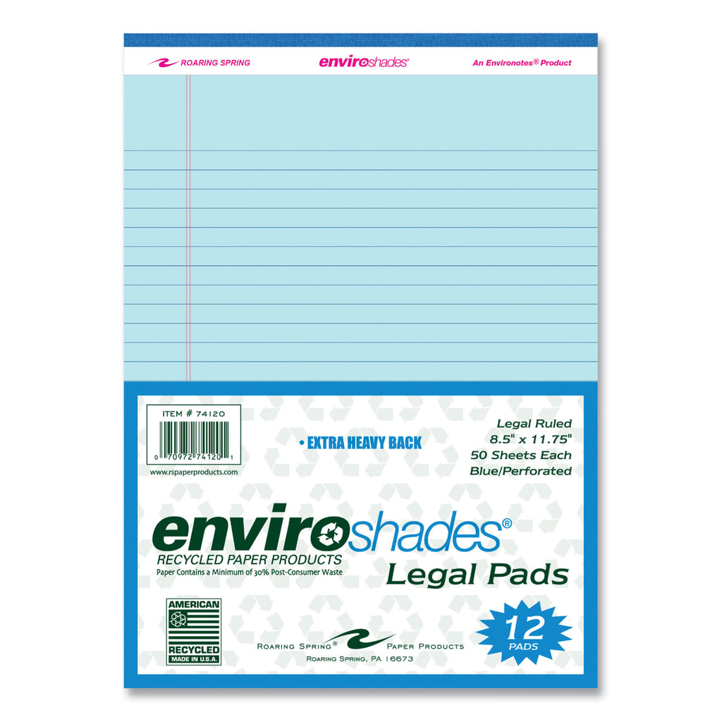Enviroshades Legal Notepads, 50 Blue 8.5 x 11.75 Sheets, 72 Notepads/Carton, Ships in 4-6 Business Days