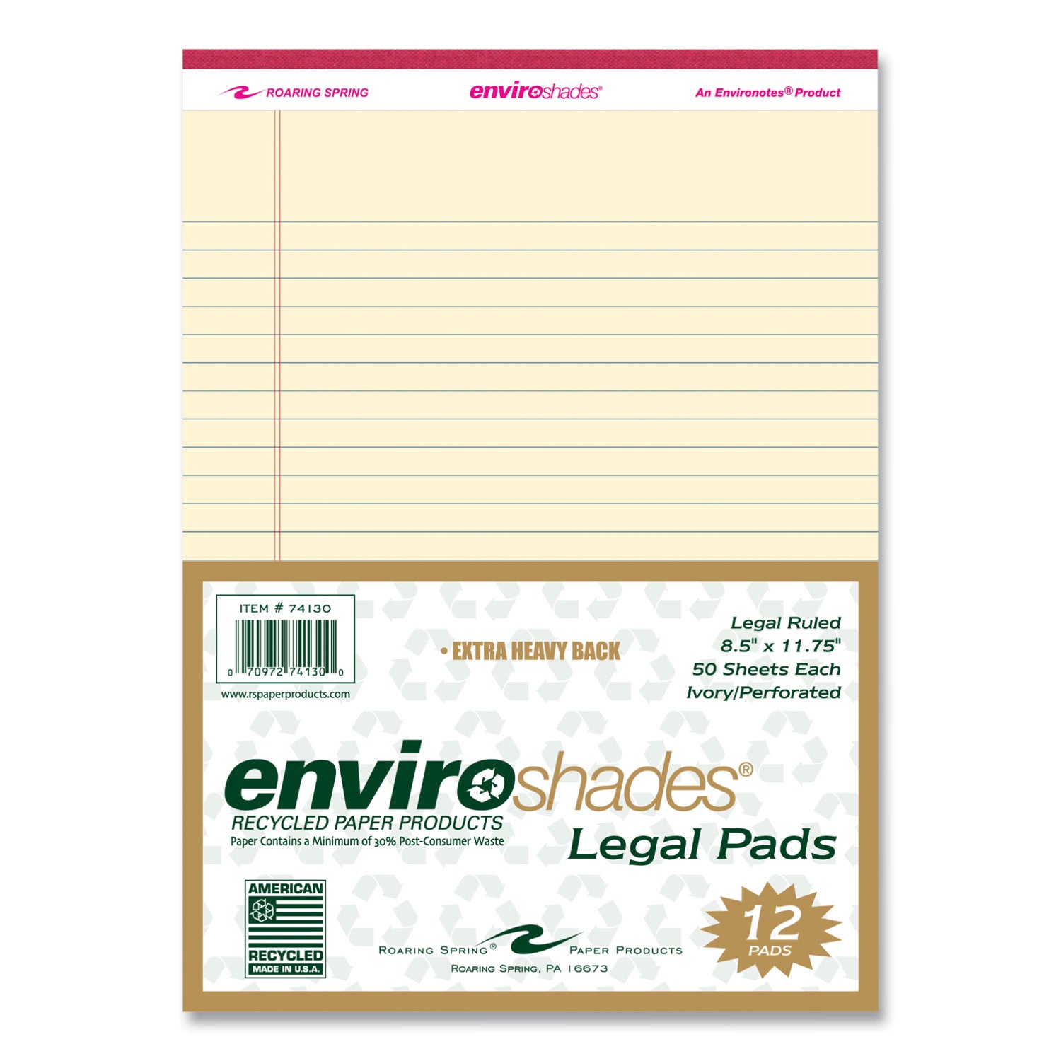 Enviroshades Legal Notepads, 50 Ivory 8.5 x 11.75 Sheets, 72 Notepads/Carton, Ships in 4-6 Business Days