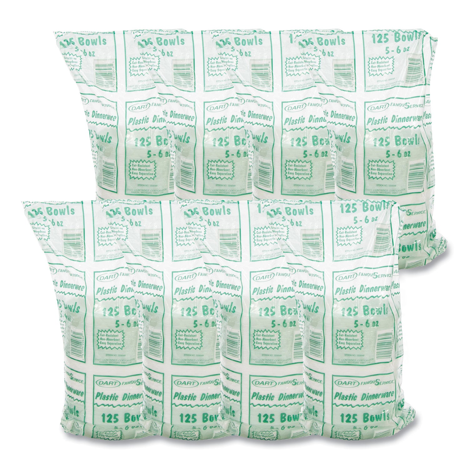 Plastic Bowls, 5 to 6 oz, White, 125/Pack, 8 Packs/Carton - 