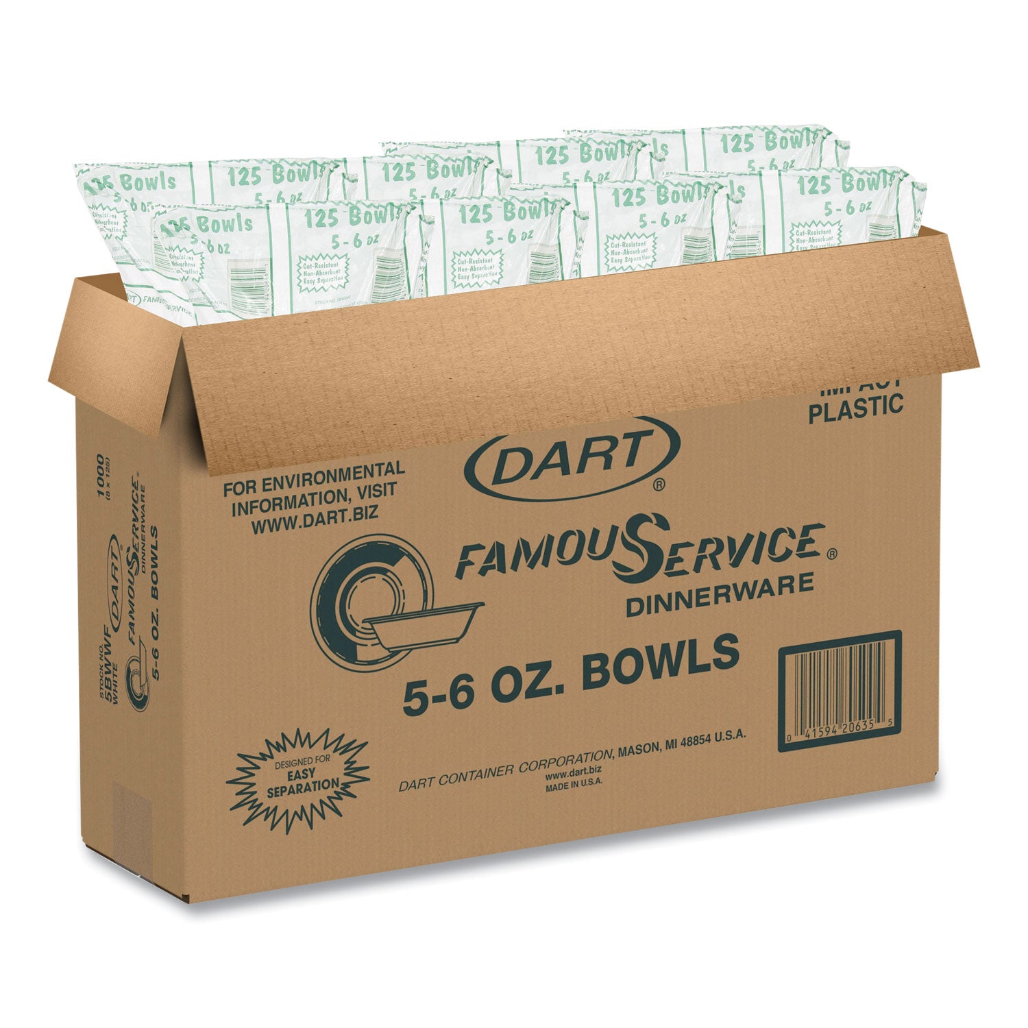 Plastic Bowls, 5 to 6 oz, White, 125/Pack, 8 Packs/Carton - 