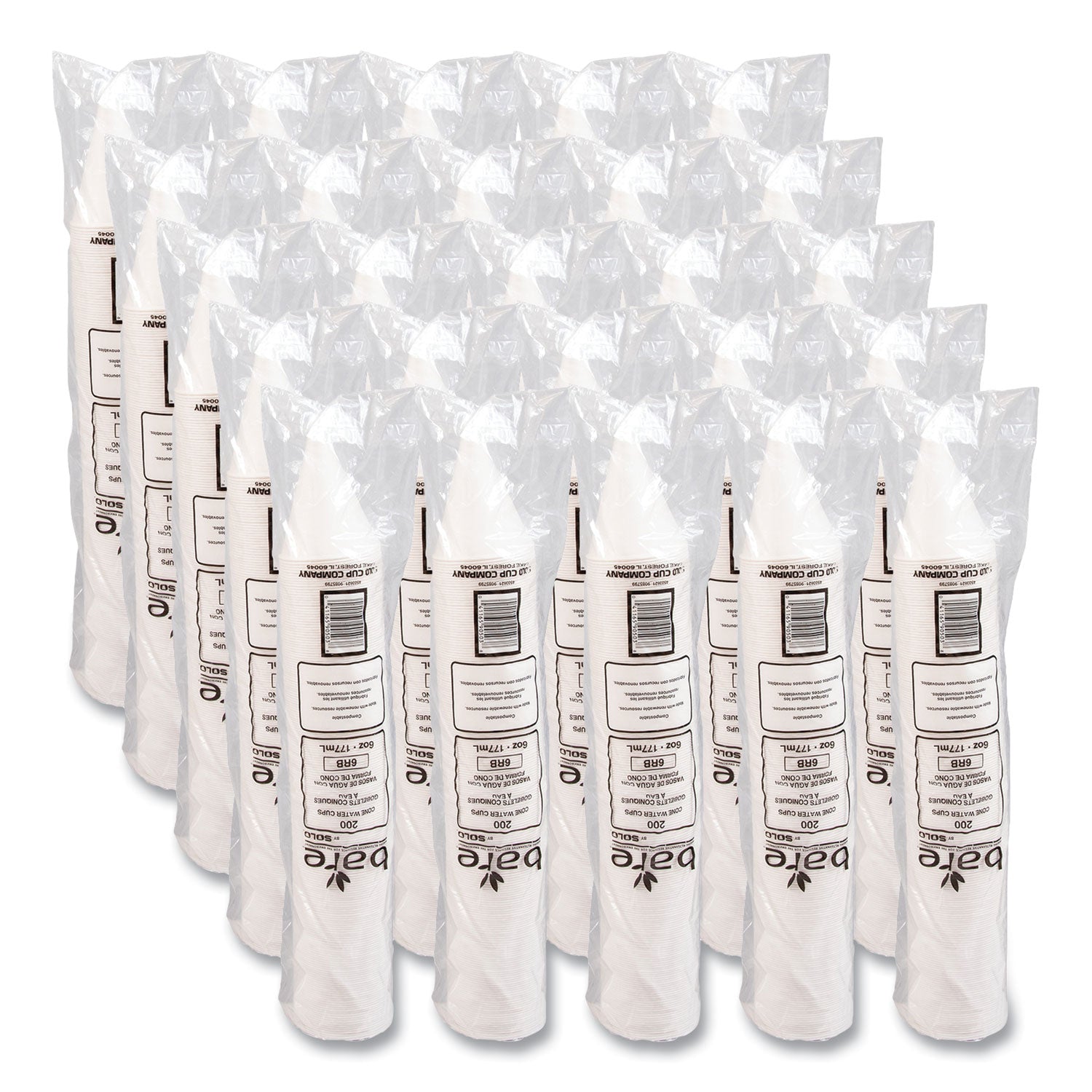 Bare Eco-Forward Treated Paper Cone Cups, ProPlanet Seal, 6 oz, White, 200/Sleeve, 25 Sleeves/Carton