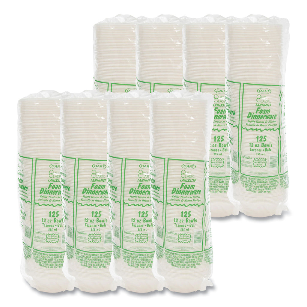 Dart Quiet Classic 12 oz Laminated Foam Bowls - Plastic, Foam Body - 125 / Pack