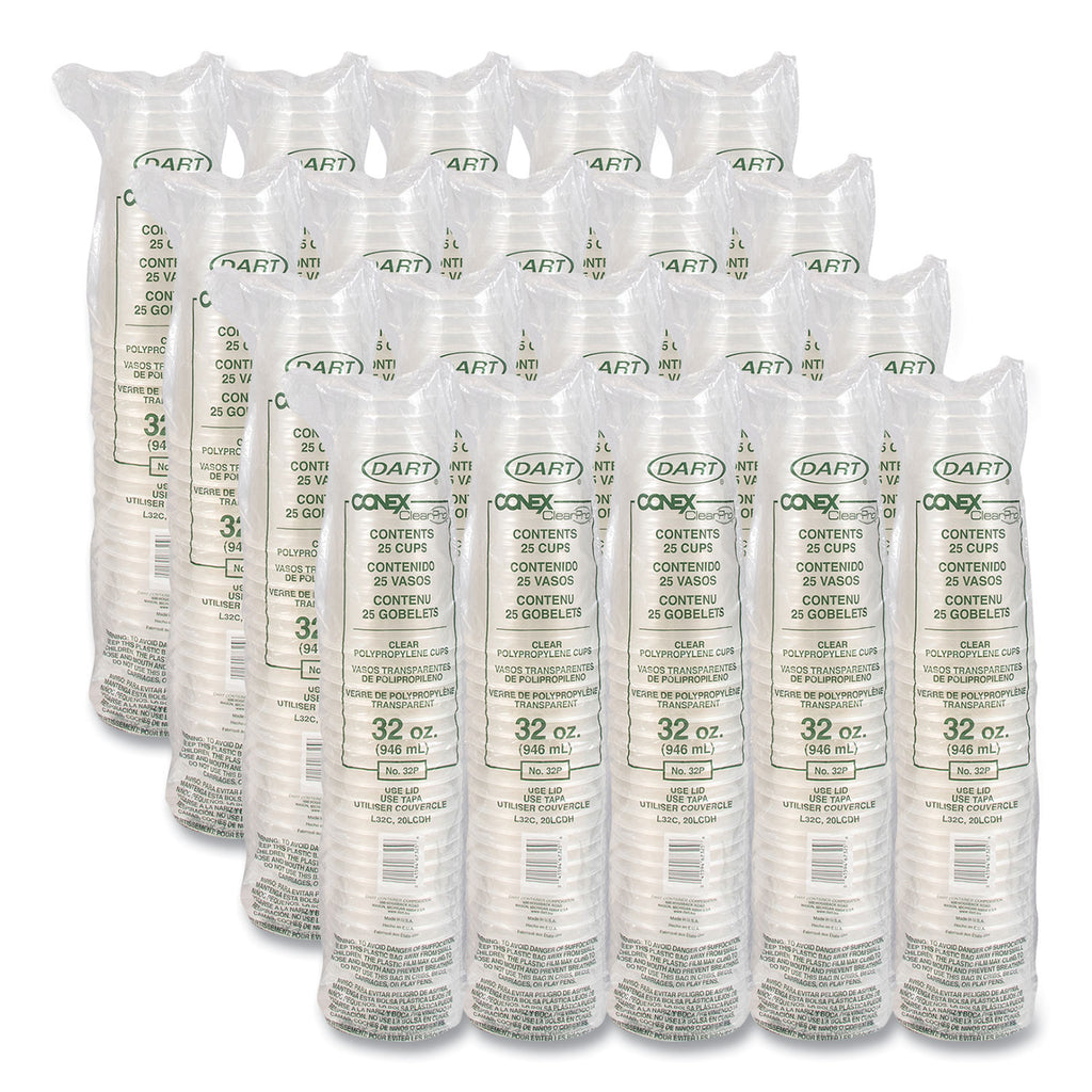 Conex ClearPro Plastic Cold Cups, Cold Cups, 32 oz, Clear, 25/Bag, 20 Bags/Carton