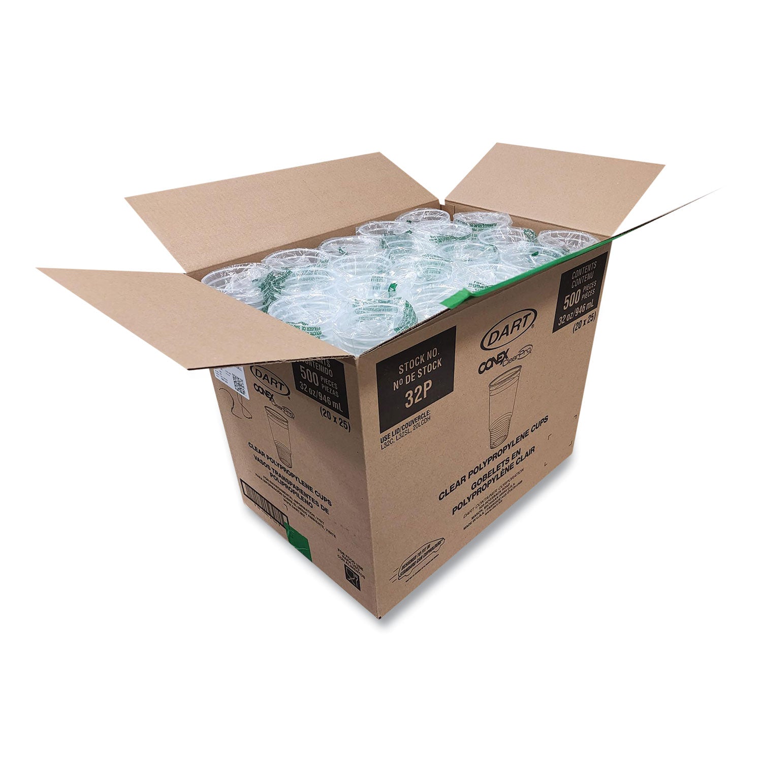 Conex ClearPro Plastic Cold Cups, Cold Cups, 32 oz, Clear, 25/Bag, 20 Bags/Carton