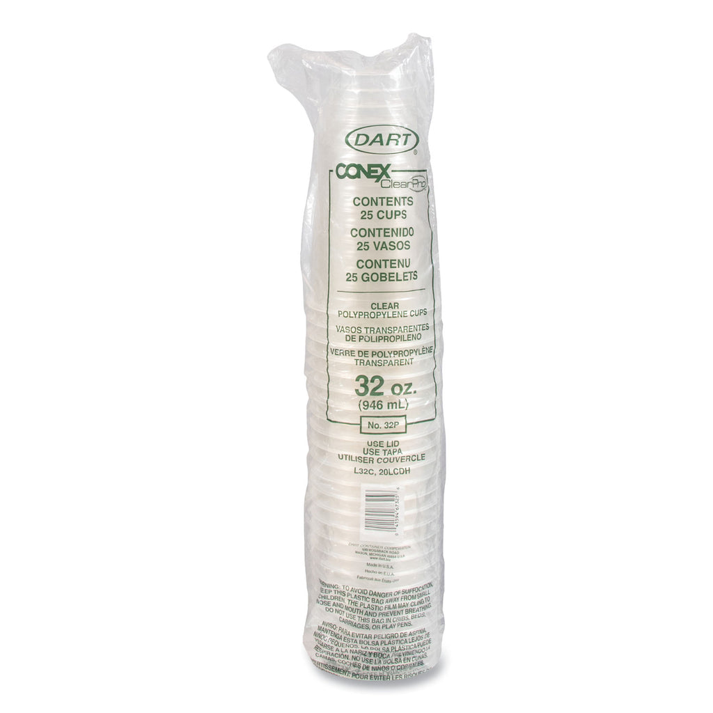 Conex ClearPro Plastic Cold Cups, Cold Cups, 32 oz, Clear, 25/Bag, 20 Bags/Carton