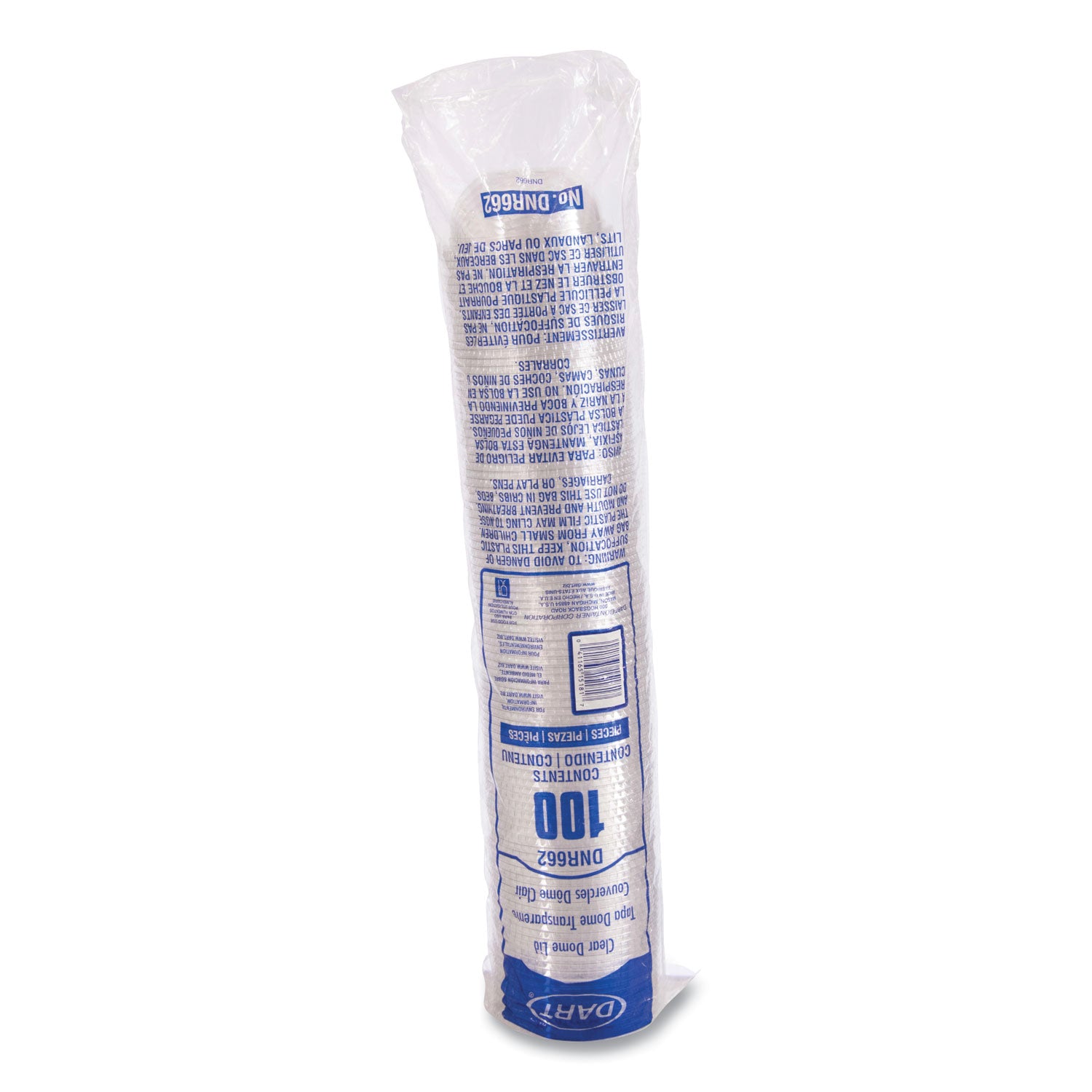 Plastic Dome Lid, No-Hole, Fits 9 oz to 22 oz Cups, Clear, 100/Sleeve, 10 Sleeves/Carton