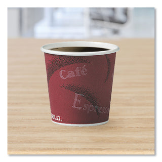 Single-Sided Poly Paper Hot Cups, 4 oz, Bistro Design, 50/Pack, 20 Pack/Carton