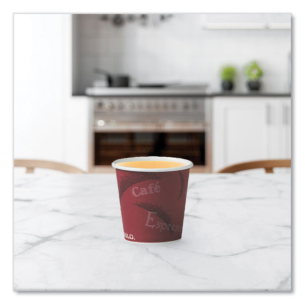 Single-Sided Poly Paper Hot Cups, 4 oz, Bistro Design, 50/Pack, 20 Pack/Carton