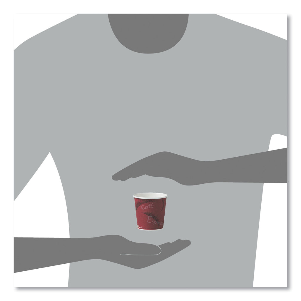Single-Sided Poly Paper Hot Cups, 4 oz, Bistro Design, 50/Pack, 20 Pack/Carton
