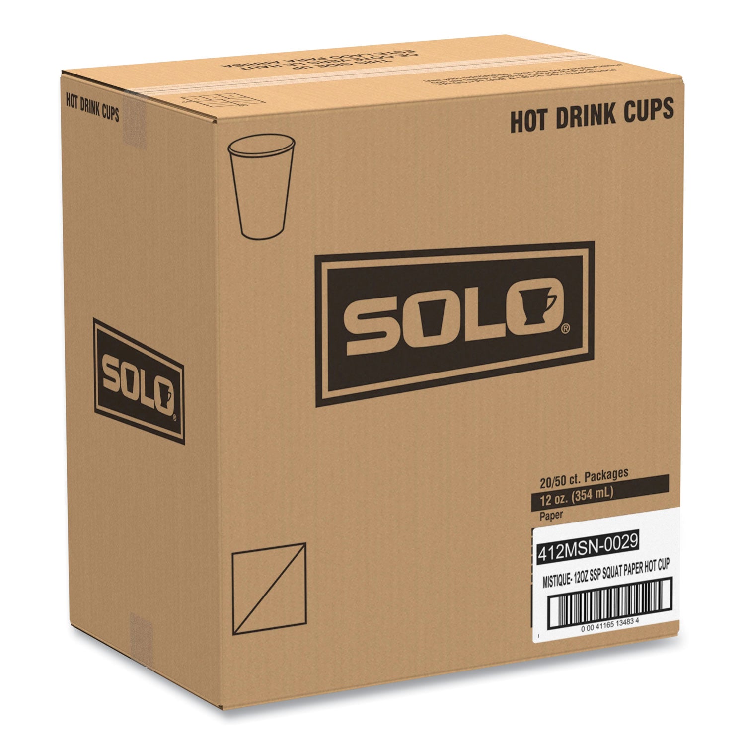 Mistique Polycoated Hot Paper Cups, 12 oz, Printed, Brown, 50/Sleeve, 20 Sleeves/Carton