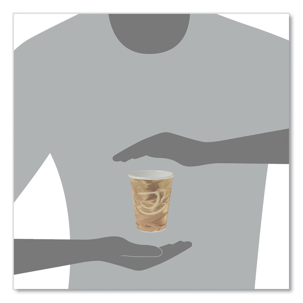 Mistique Polycoated Hot Paper Cups, 12 oz, Printed, Brown, 50/Sleeve, 20 Sleeves/Carton