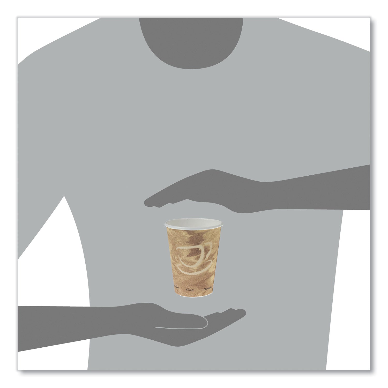 Mistique Polycoated Hot Paper Cups, 12 oz, Printed, Brown, 50/Sleeve, 20 Sleeves/Carton