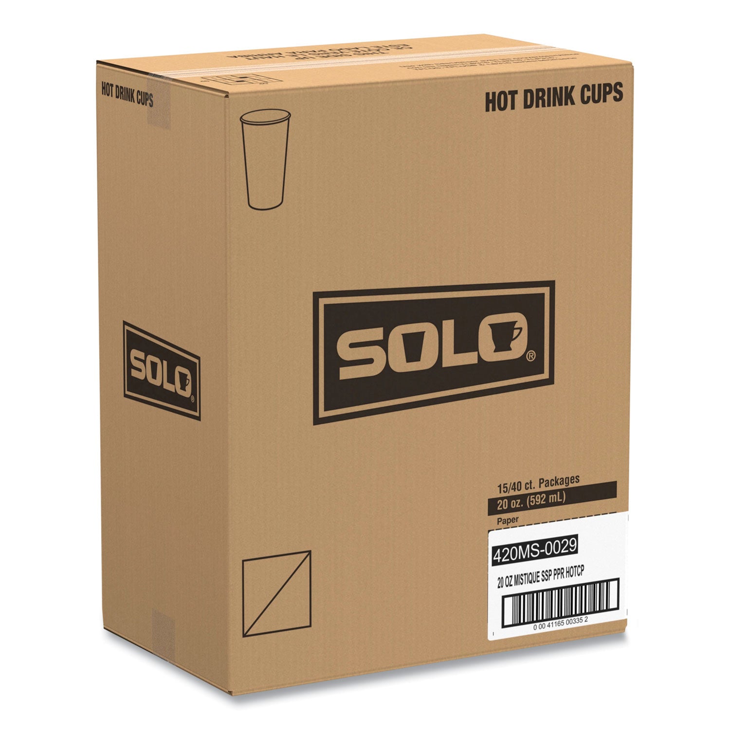 Single Sided Poly Paper Hot Cups, 20 oz, Mistique Design, 40/Bag, 15 Bags/Carton