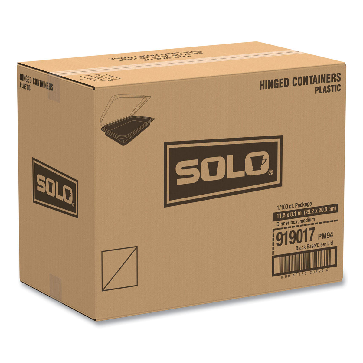 Dinner Box, 1-Comp, Black/Clear, 64oz, 11 1/2w x 8.05d x 2.95h, 100/Carton, Sold as 1 Carton, 100 Each per Carton