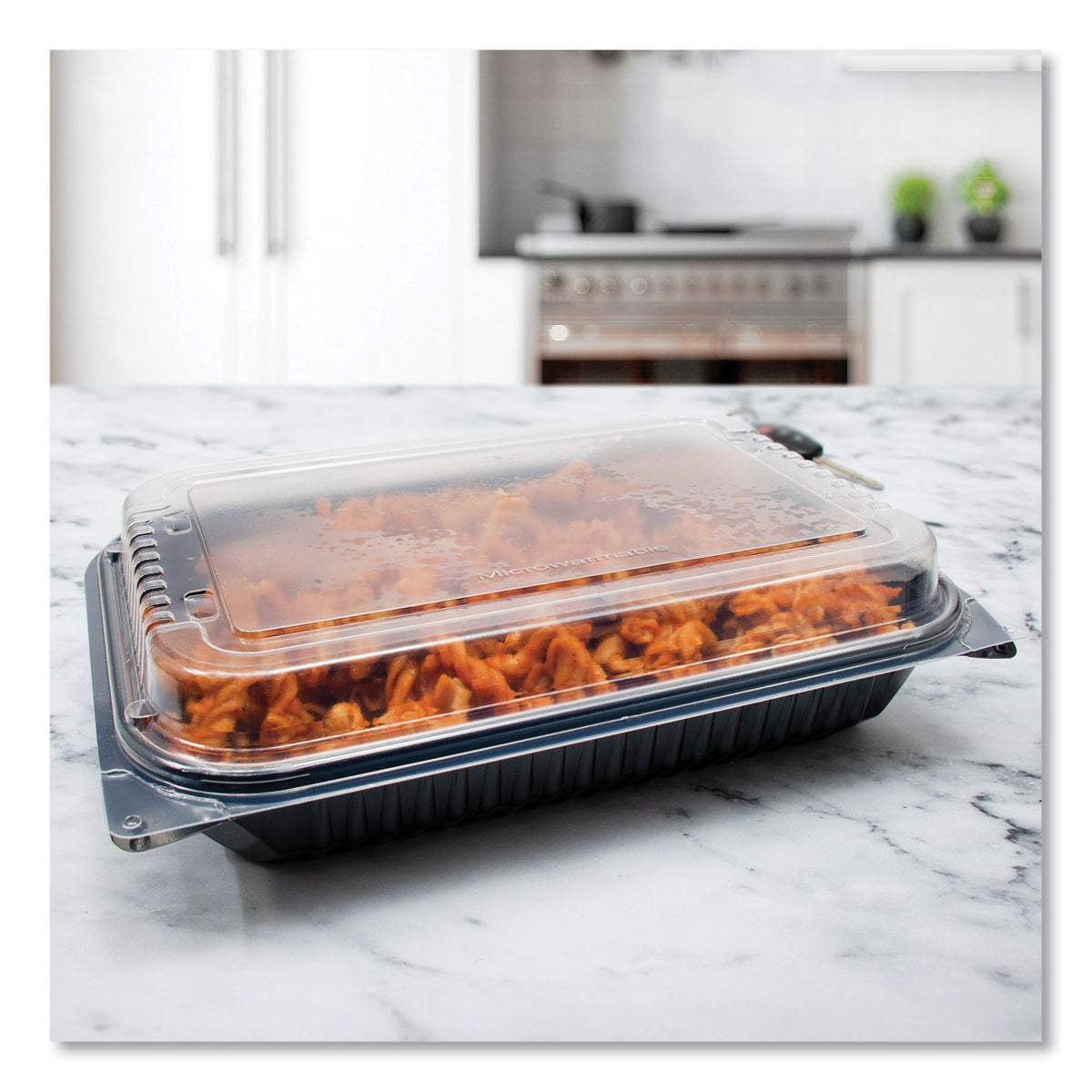 Dinner Box, 1-Comp, Black/Clear, 64oz, 11 1/2w x 8.05d x 2.95h, 100/Carton, Sold as 1 Carton, 100 Each per Carton