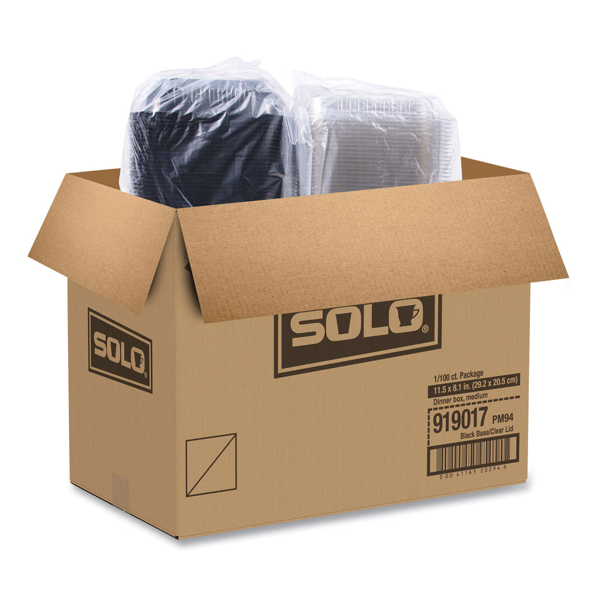 Dinner Box, 1-Comp, Black/Clear, 64oz, 11 1/2w x 8.05d x 2.95h, 100/Carton, Sold as 1 Carton, 100 Each per Carton