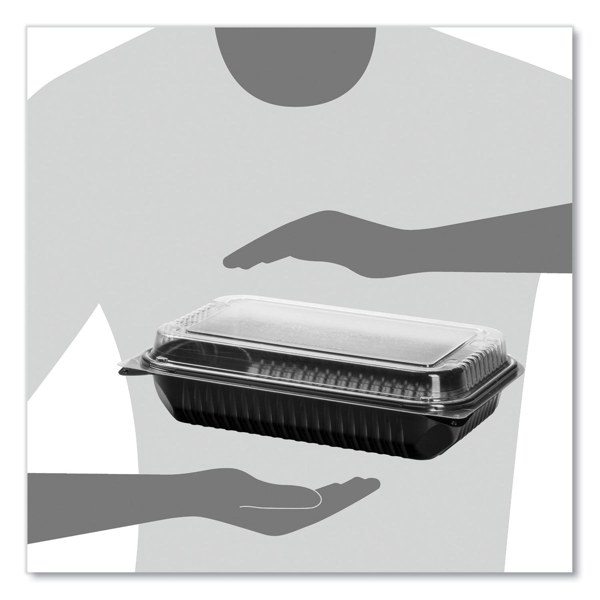 Dinner Box, 1-Comp, Black/Clear, 64oz, 11 1/2w x 8.05d x 2.95h, 100/Carton, Sold as 1 Carton, 100 Each per Carton