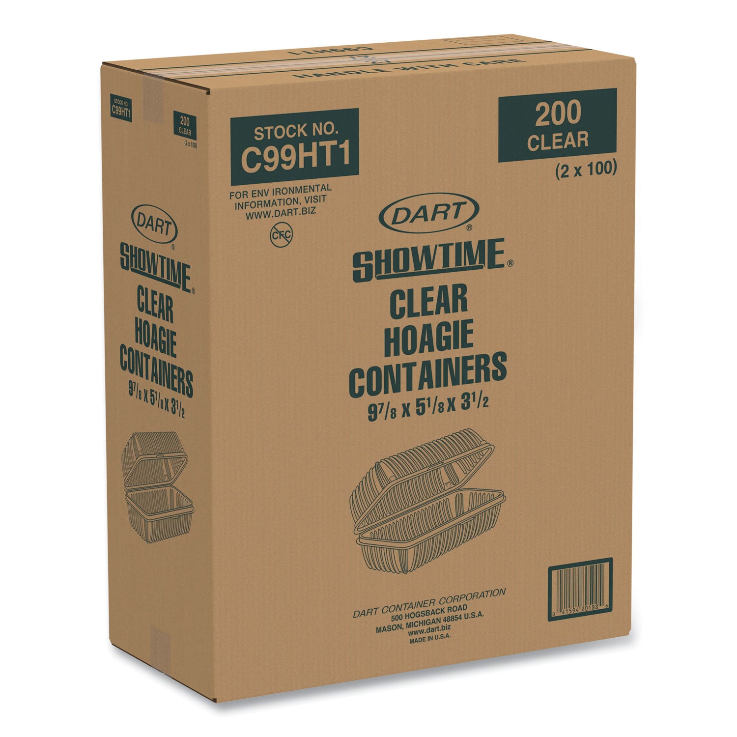 showtime-clear-hinged-containers-hoagie-container-299-oz-51-x-99-x-35-clear-plastic-100-bag-2-bags-carton_dccc99ht1 - 2