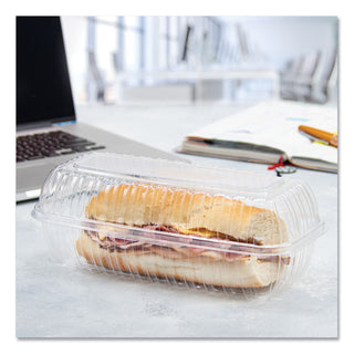 Showtime Clear Hinged Containers, Hoagie Container, 29.9 oz, 5.1 x 9.9 x 3.5, Clear, Plastic, 100/Bag 2 Bags/Carton