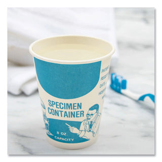 Paper Specimen Cups, 8 oz, Blue/White, 50/Sleeve, 20 Sleeves/Carton
