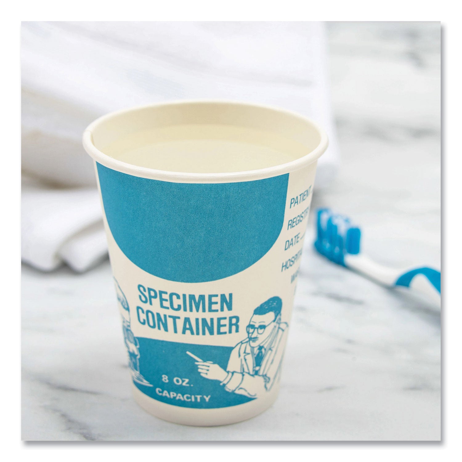 Paper Specimen Cups, 8 oz, Blue/White, 50/Sleeve, 20 Sleeves/Carton