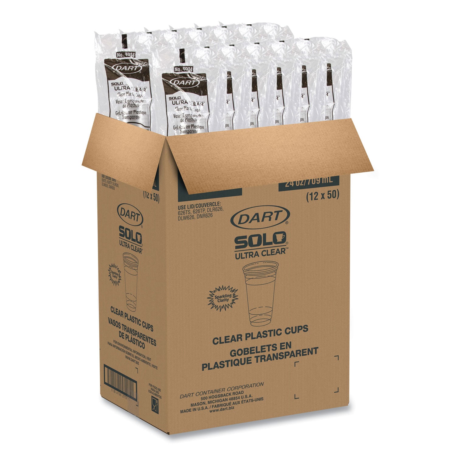 Ultra Clear PET Cold Cups, 24 oz, Clear, 50/Sleeve, 12 Sleeves/Carton