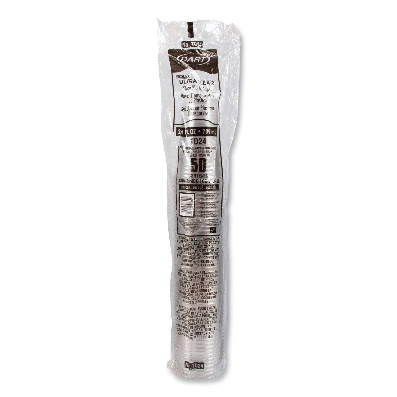 Ultra Clear PET Cold Cups, 24 oz, Clear, 50/Sleeve, 12 Sleeves/Carton