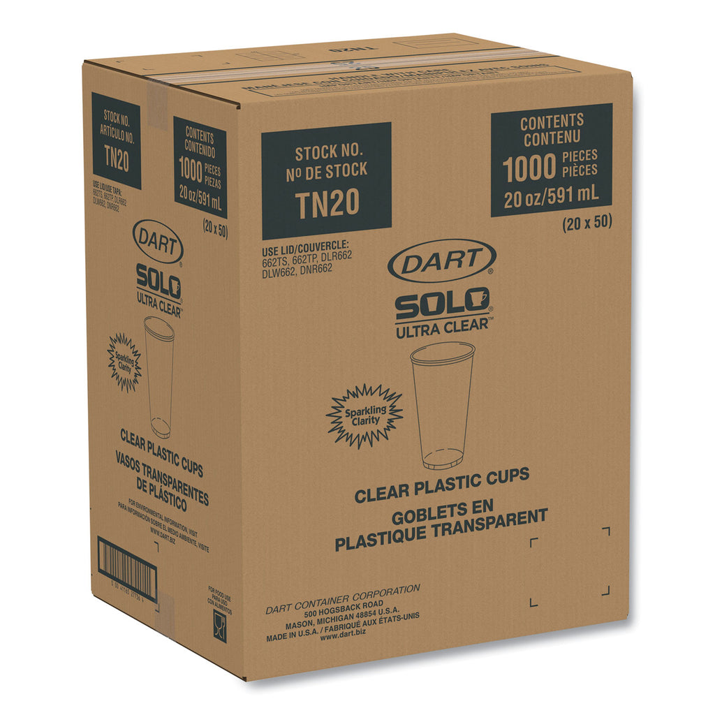 Ultra Clear PETE Cold Cups, 20 oz, Clear, 50/Sleeve, 20 Sleeves/Carton