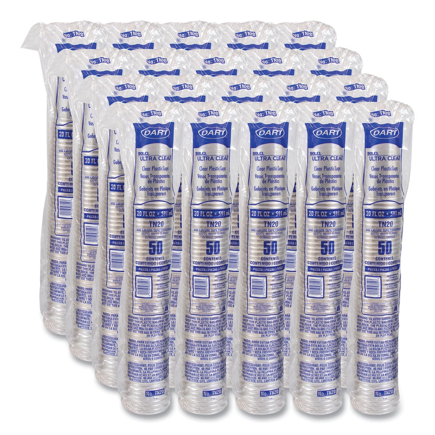 Ultra Clear PETE Cold Cups, 20 oz, Clear, 50/Sleeve, 20 Sleeves/Carton