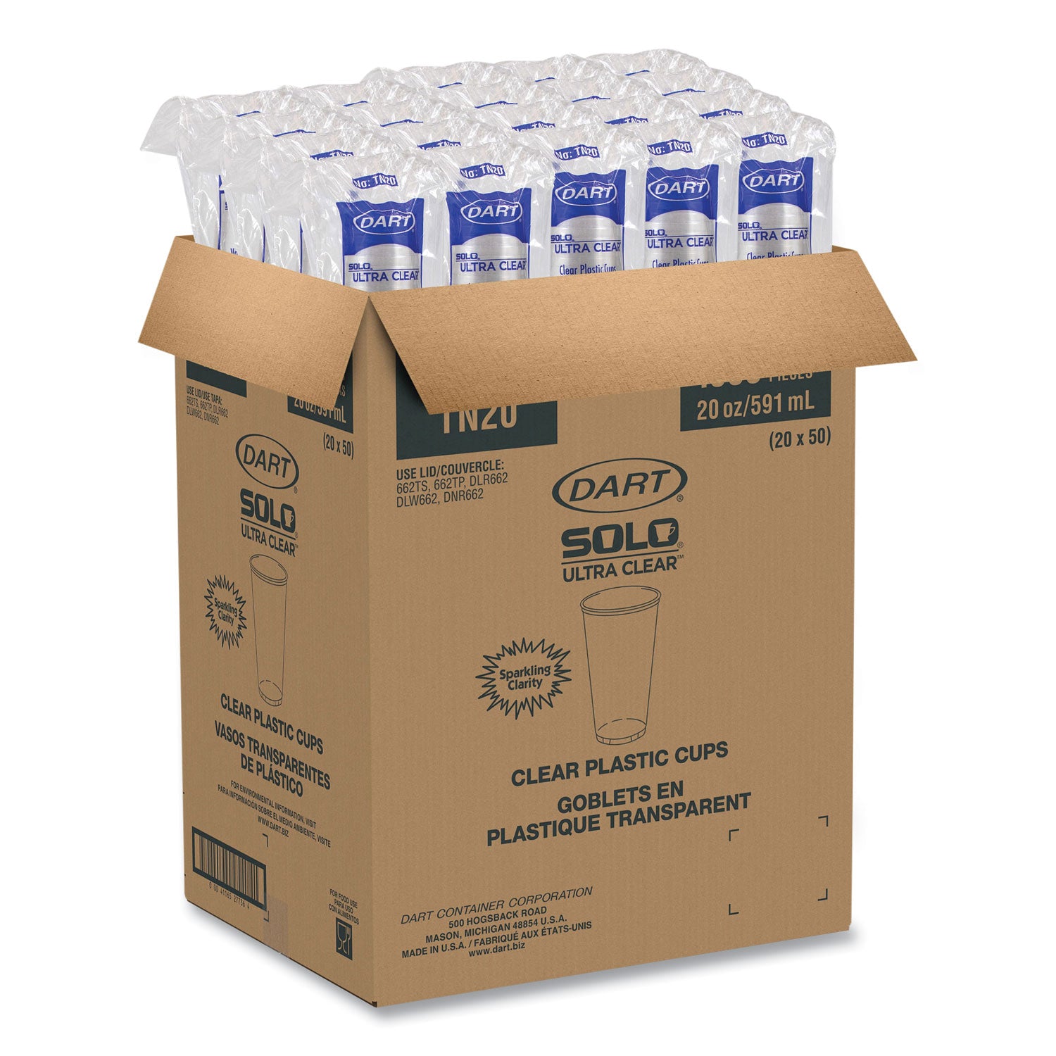 Ultra Clear PETE Cold Cups, 20 oz, Clear, 50/Sleeve, 20 Sleeves/Carton