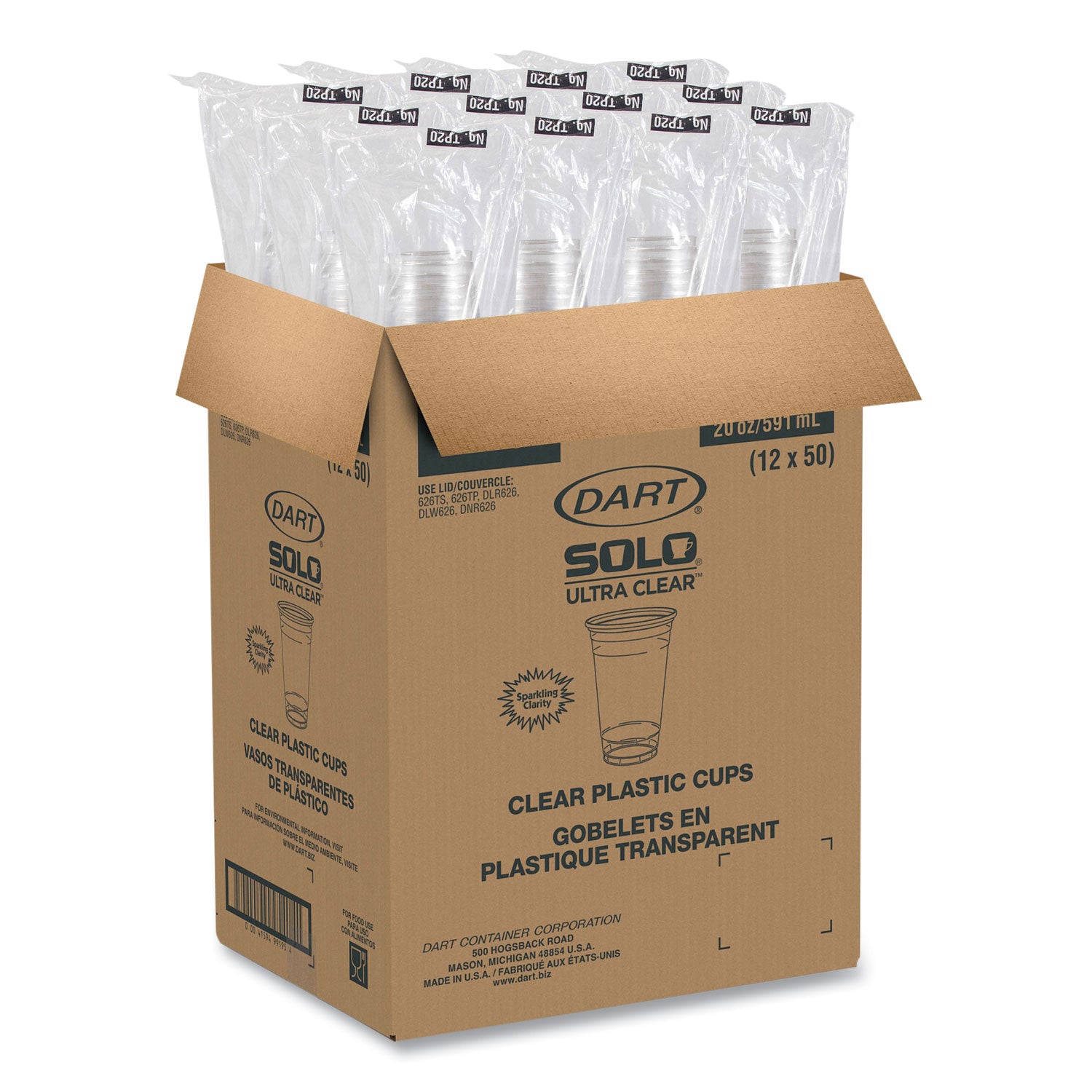 Ultra Clear Cups, 20 oz, PET, 50/Bag, 12 Bags/Carton