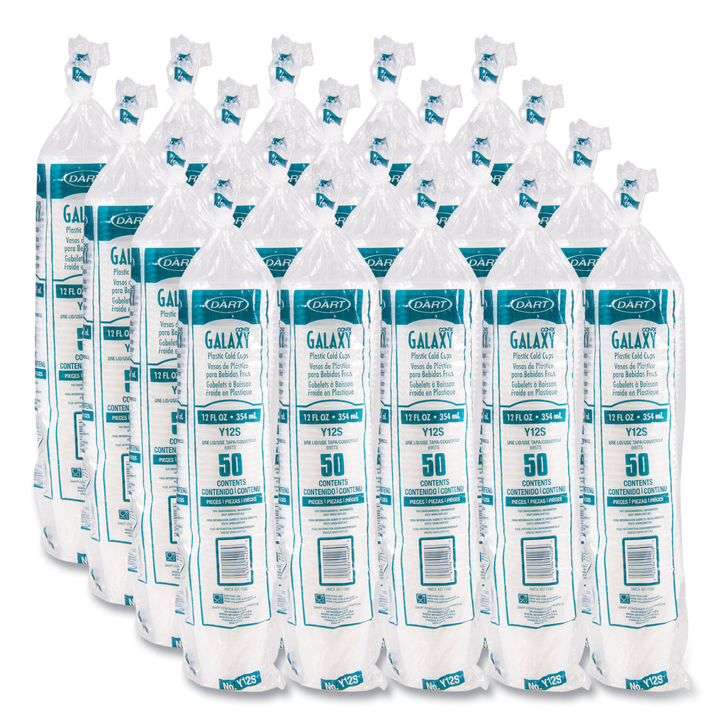 High-Impact Polystyrene Squat Cold Cups, 12 oz, Translucent, 50 Cups/Sleeve, 20 Sleeves/Carton