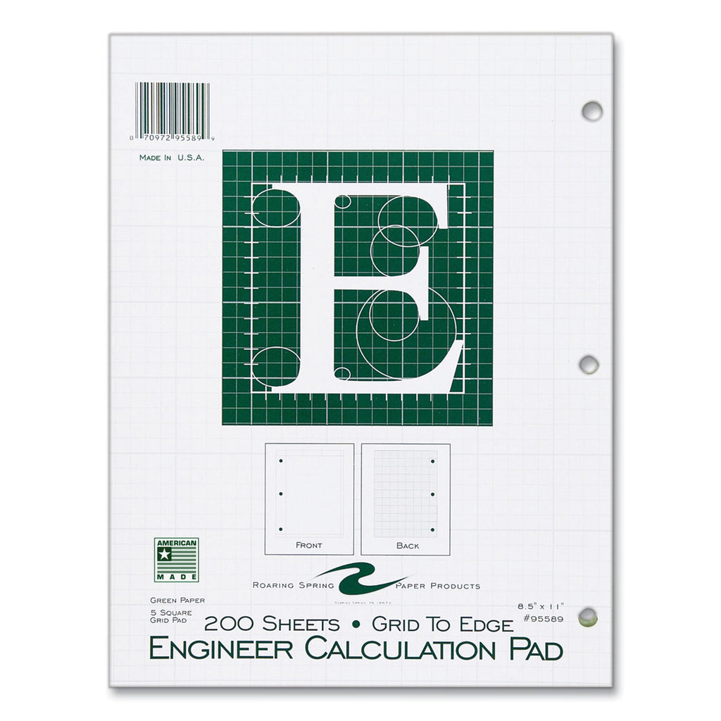 Engineer Pad, (1.25" Margin), Quad Rule (5 sq/in, 1 sq/in), 200 Lt Green 8.5x11 Sheets/Pad, 12/CT, Ships in 4-6 Business Days