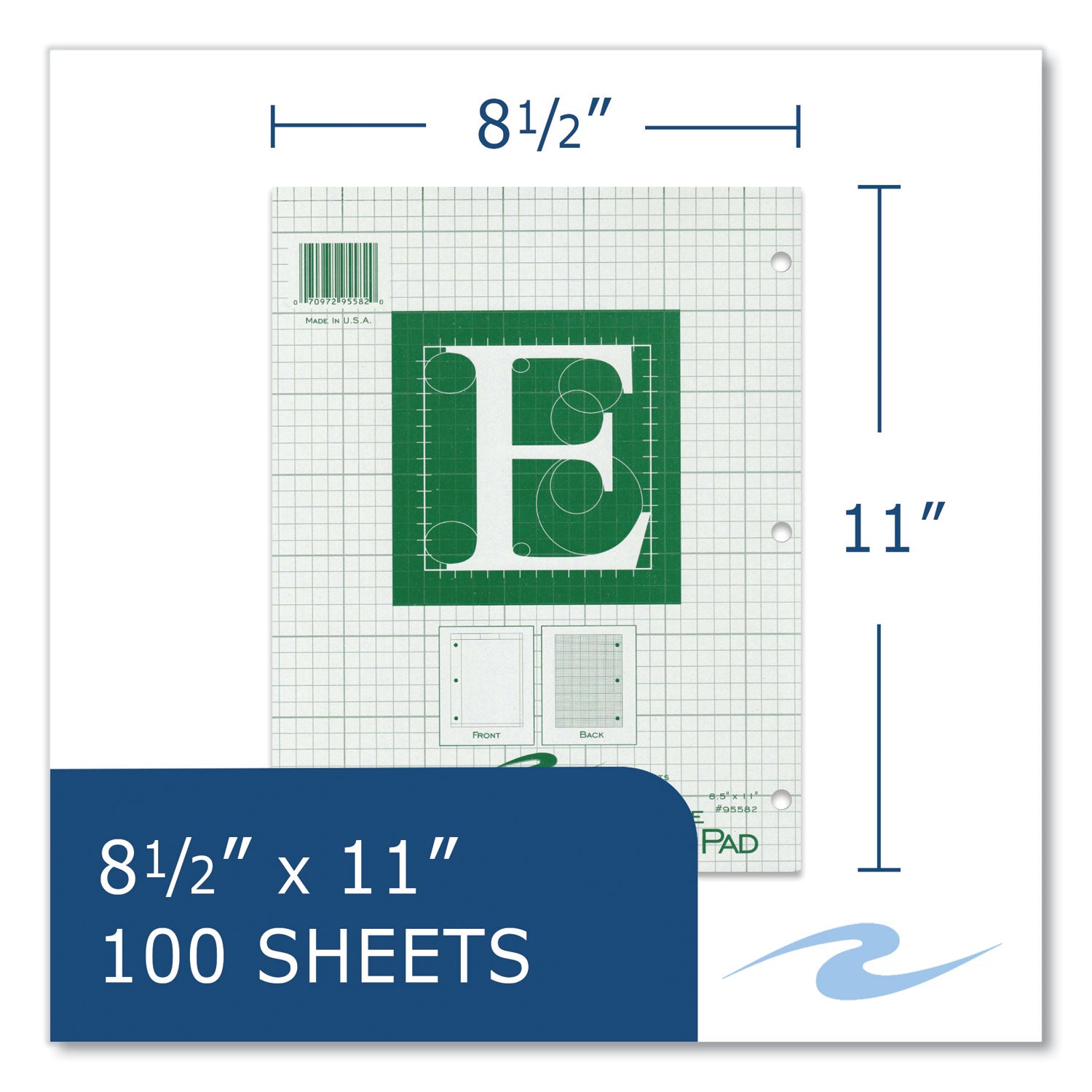Engineer Pad, (1.25" Margin), Quad Rule (5 sq/in, 1 sq/in), 100 Lt Green 8.5x11 Sheets/Pad, 24/CT, Ships in 4-6 Business Days