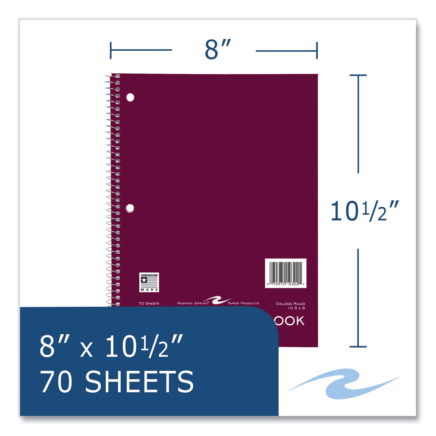 Subject Wirebound Notebook, 1-Subject, Medium/College Rule, Asst Cover, (70) 10.5 x 8 Sheets, 24/CT, Ships in 4-6 Bus Days