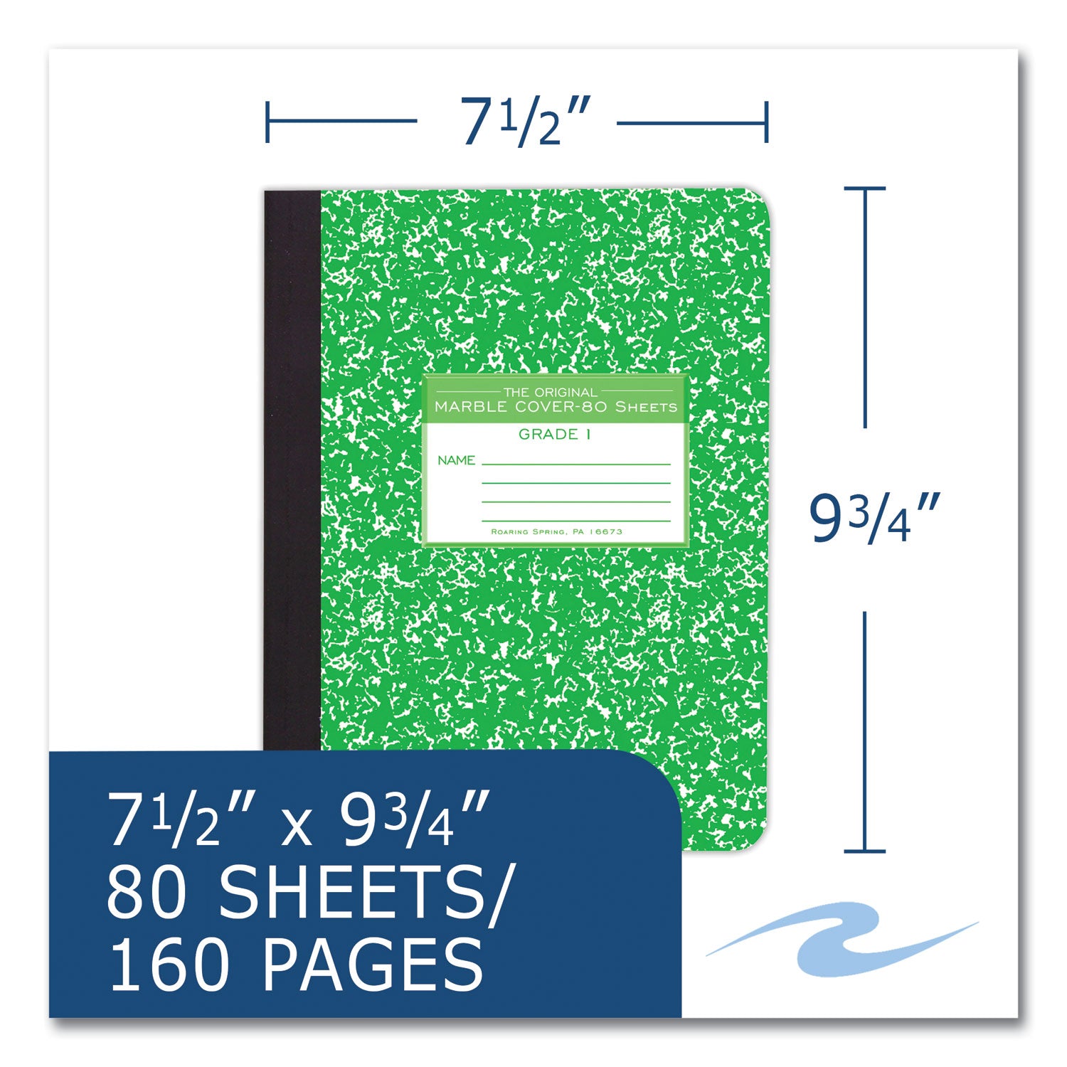 Ruled Composition Book, Grade 1 Manuscript Format, Green Marble Cover, (80) 9.75 x 7.5 Sheet, 48/CT, Ships in 4-6 Bus Days - 3