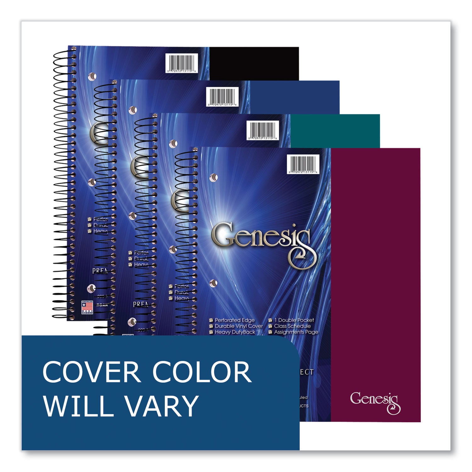 Genesis Notebook, 5-Subject, Medium/College Rule, Randomly Asst Cover Color, (200) 11x9 Sheets, 12/CT, Ships in 4-6 Bus Days