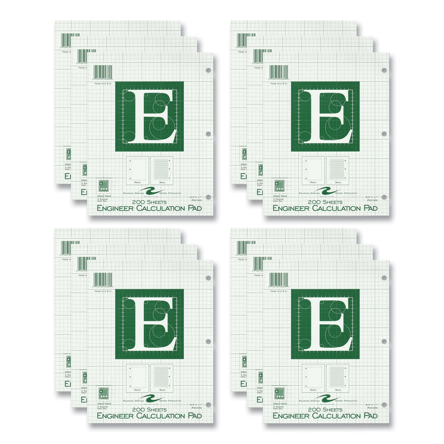 engineer-pad-05-margins-quad-rule-5-sq-in-1-sq-in-200-lt-green-85x11-sheets-pad-12-ct-ships-in-4-6-business-days_roa95389cs - 1