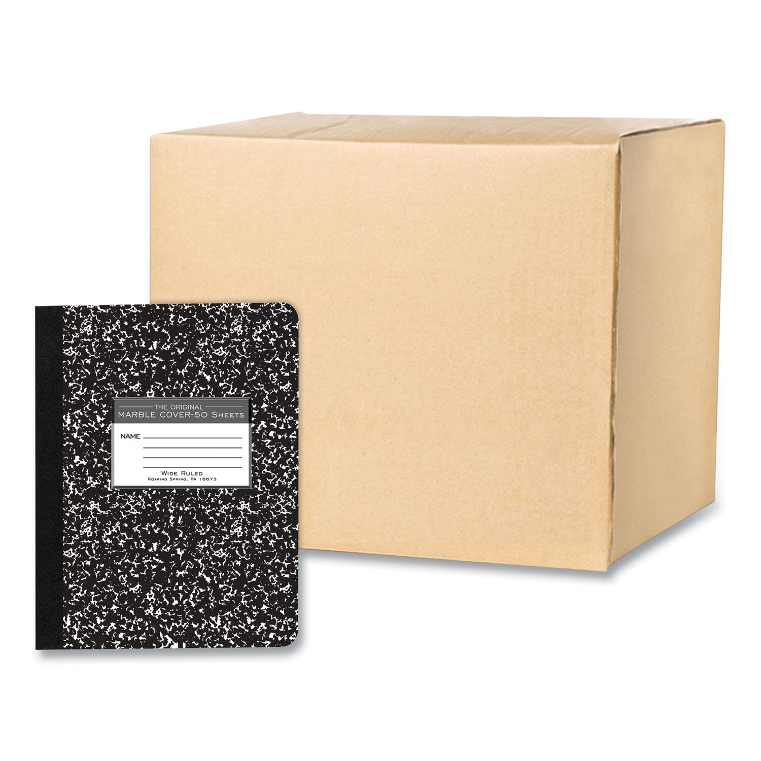 Hardcover Marble Composition Book, Wide/Legal Rule, Black Marble Cover, (50) 9.75 x 7.5 Sheet, 48/CT, Ships in 4-6 Bus Days
