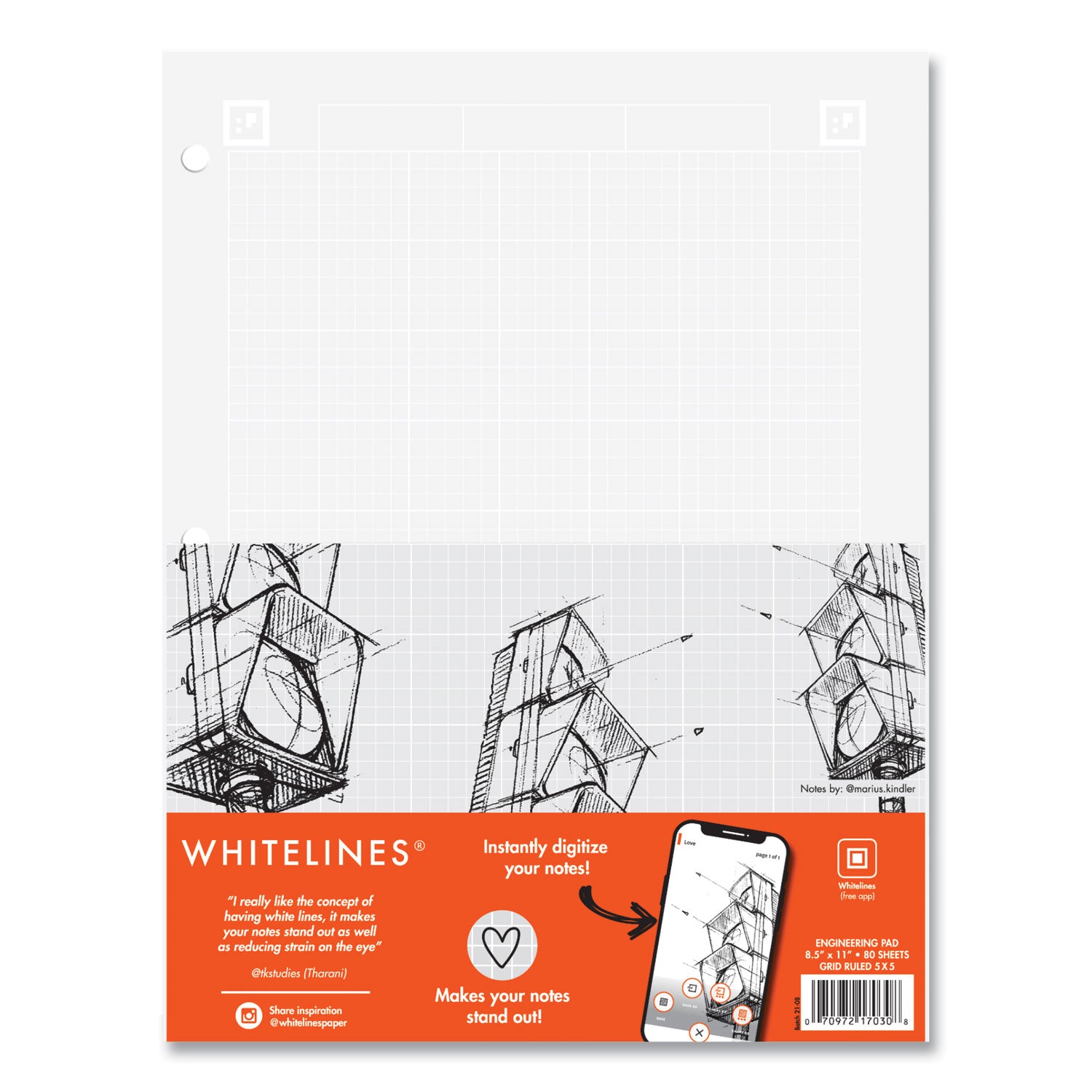 whitelines-engineering-pad-5-sq-in-quadrille-rule-80-gray-85-x-11-sheets-24-carton-ships-in-4-6-business-days_roa17030cs - 2