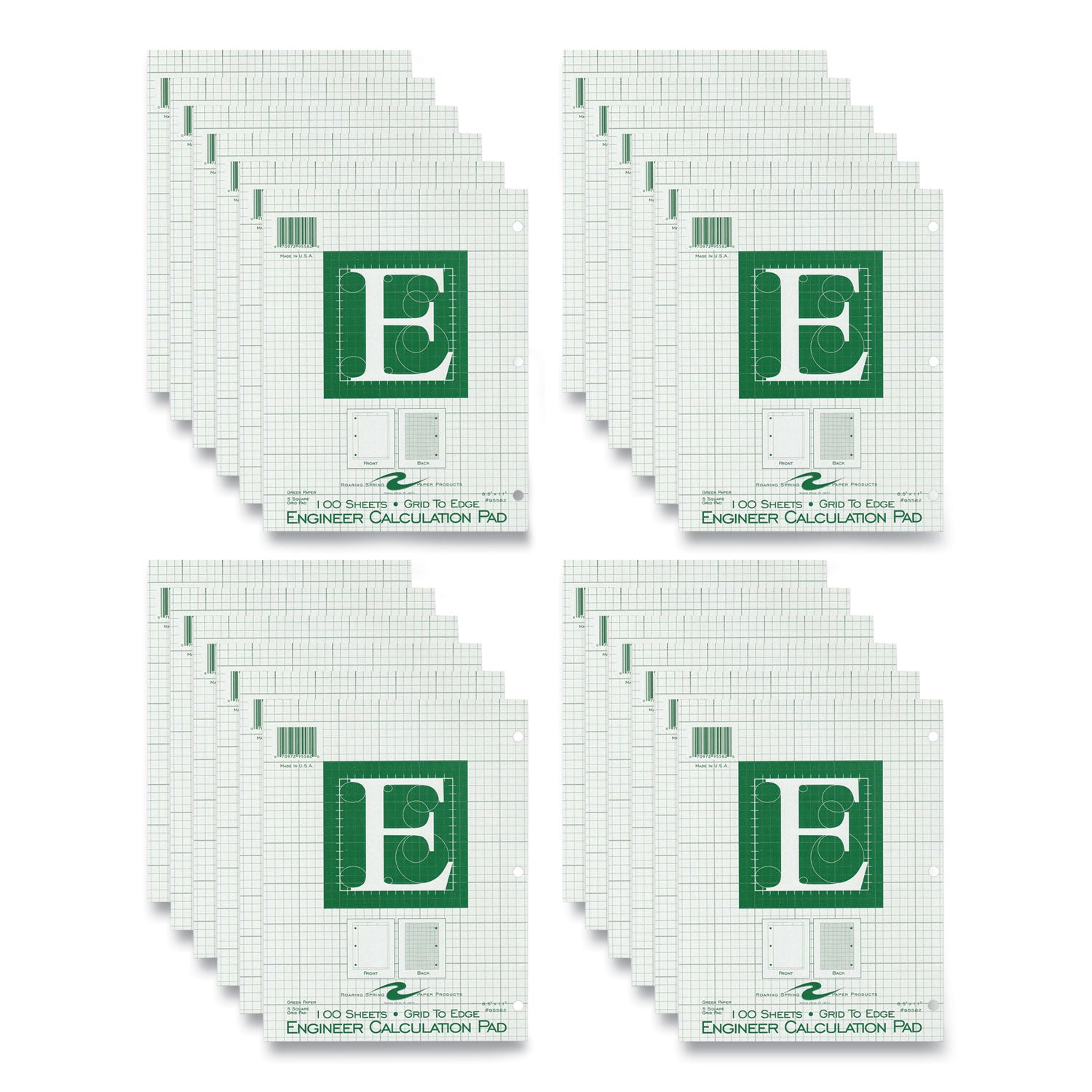 engineer-pad-125-margin-quad-rule-5-sq-in-1-sq-in-100-lt-green-85x11-sheets-pad-24-ct-ships-in-4-6-business-days_roa95582cs - 1