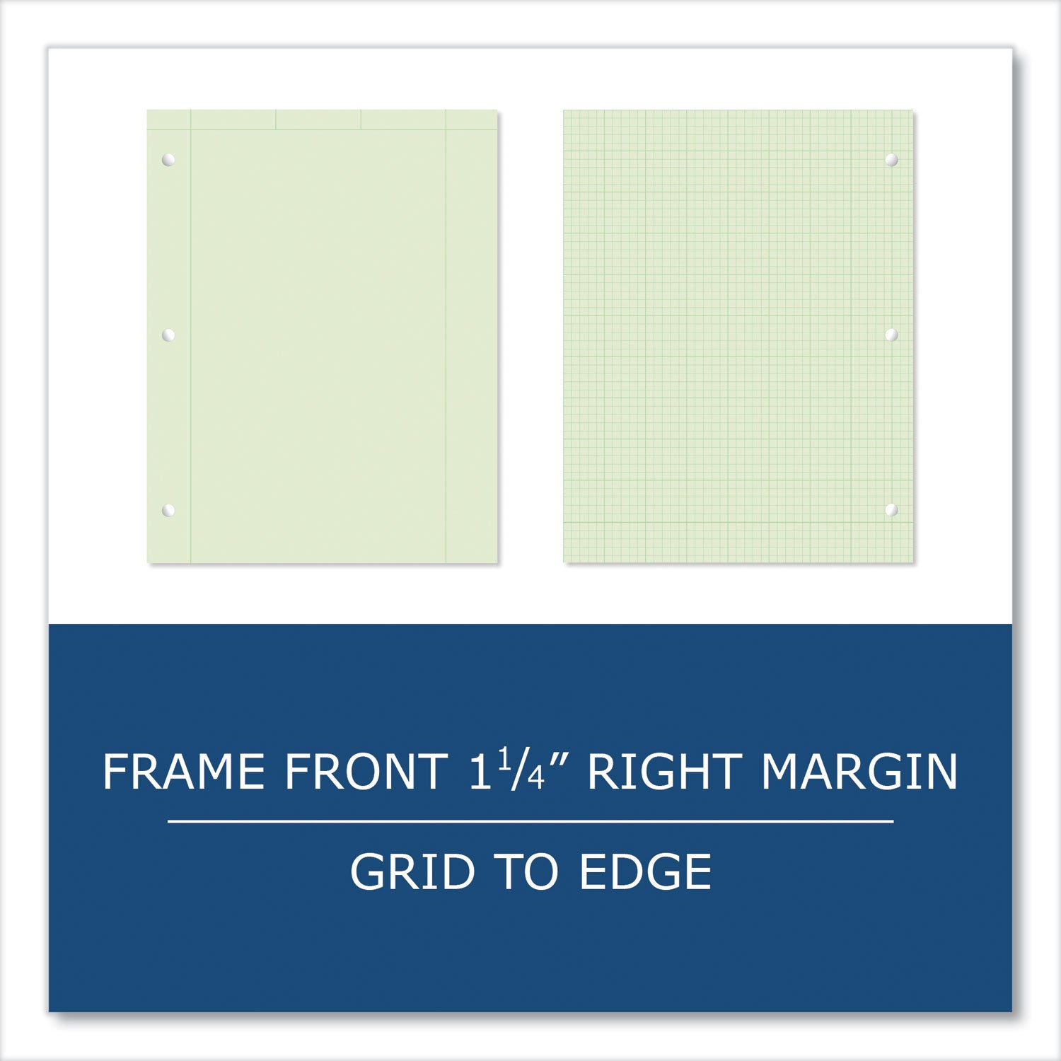 Engineer Pad, (1.25" Margin), Quad Rule (5 sq/in, 1 sq/in), 100 Lt Green 8.5x11 Sheets/Pad, 24/CT, Ships in 4-6 Business Days