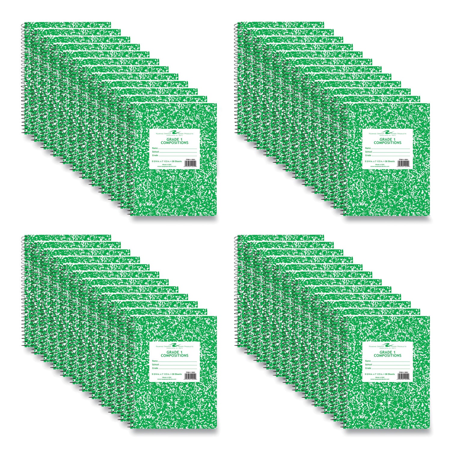 Wirebound Composition Book, 1 Subject, Manuscript Format, Green Cover, (36) 9.75 x 7.5 Sheet, 48/CT, Ships in 4-6 Bus Days