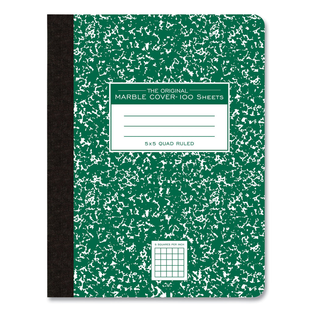 Hardcover Composition Book, Quadrille 5 sq/in Rule, Green Marble Cover, (100) 9.75 x 7.5 Sheet, 24/CT, Ships in 4-6 Bus Days